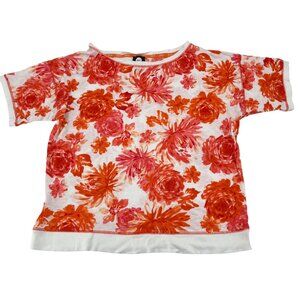 Jones New York Sport Floral Print Short Sleeve Top XL Orange Red